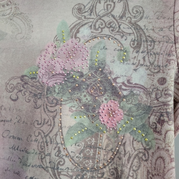 One World Floral Boho Gem Pink Crewneck Long Sleeve Top‎ M - Picture 4 of 7